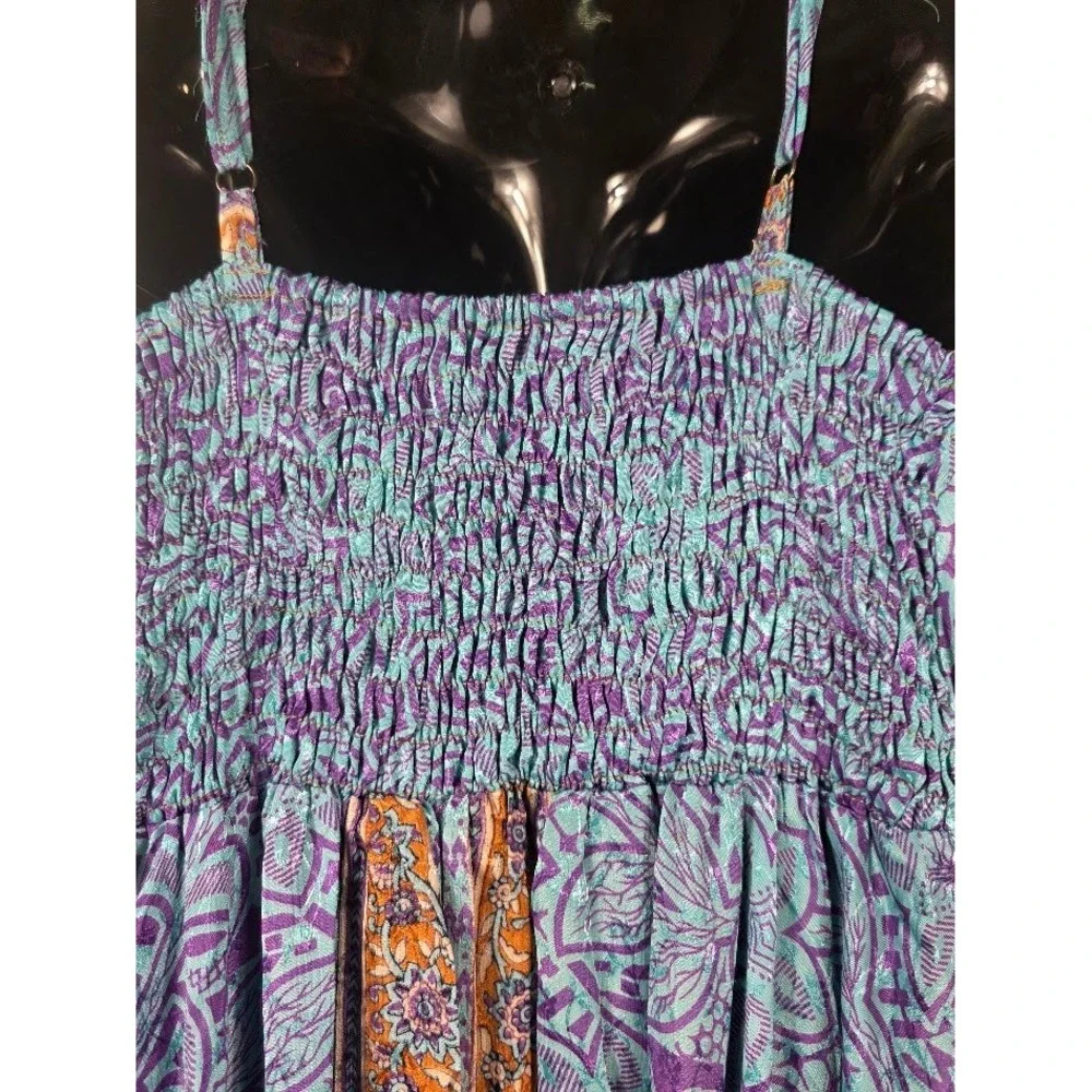 Silk Halter Dress Womens OS Purple Paisley High Low Boho Cottagecore Maxi